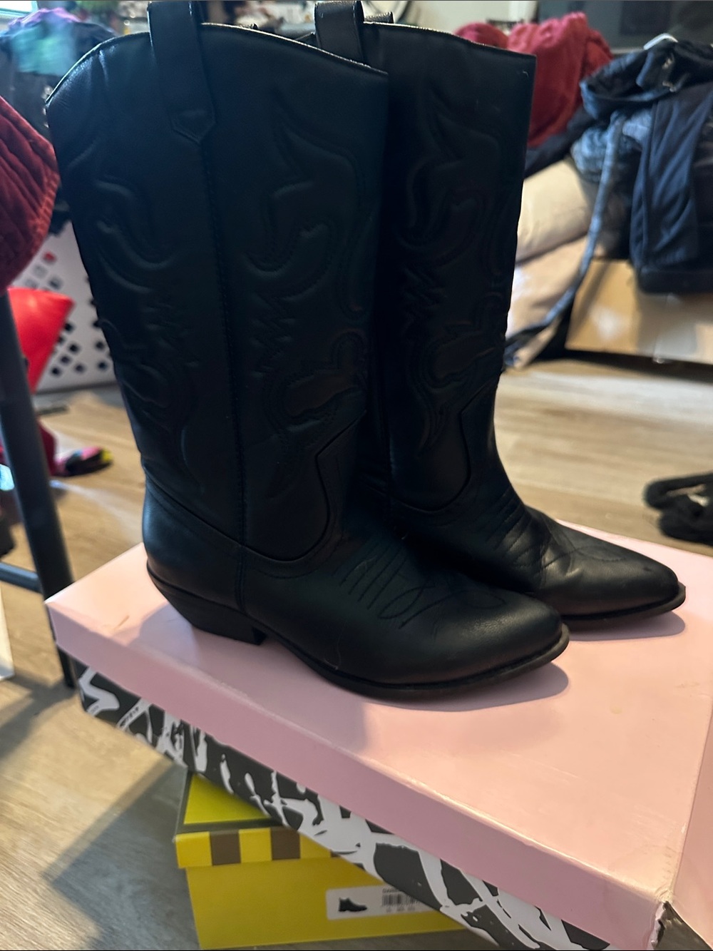 Soda Black Western Heeled Boots